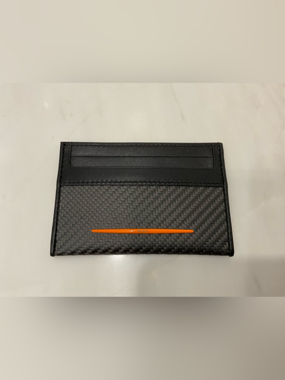 NEW Tumi McLaren Leather Slim Card Case Wallet - CARBON FIBER & PAPAYA ORANGE - Picture 3 of 7